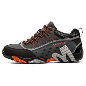 Outdoor Lover Trekking Shoes Men Waterproof Hiking Shoes Mountain Boots Genuine Leather Woodland Hunting Tactical Shoes - Dark grey orange - 39