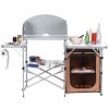 Foldable Outdoor BBQ Portable Grilling Table with Windscreen Bag - Brown