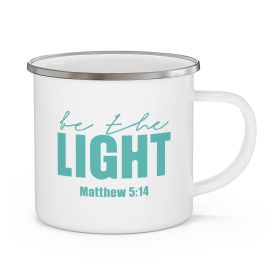 Enamel Camping Mug, Be The Light Inspirational Art Illustration, Green - 12oz