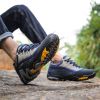 Outdoor Lover Trekking Shoes Men Waterproof Hiking Shoes Mountain Boots Genuine Leather Woodland Hunting Tactical Shoes - Dark blue yellow - 43
