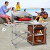 Foldable Outdoor BBQ Portable Grilling Table with Windscreen Bag - Brown