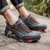 Outdoor Lover Trekking Shoes Men Waterproof Hiking Shoes Mountain Boots Genuine Leather Woodland Hunting Tactical Shoes - Dark grey orange - 41