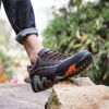Outdoor Lover Trekking Shoes Men Waterproof Hiking Shoes Mountain Boots Genuine Leather Woodland Hunting Tactical Shoes - Dark grey orange - 41
