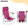 Folding Beach Chair Set of 2 for Adults, 4 Position Portable Backpack Foldable Camping Chair with Headrest Cup Holder and Wooden Armrests, Pink - As s
