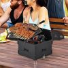 Portable Charcoal Grill Stove Rotatable with Foldable Body and Legs with Handles - Black