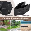 Portable Charcoal Grill Stove Rotatable with Foldable Body and Legs with Handles - Black