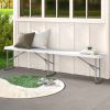 6 Feet Plastic Folding Bench Picnic Camping Dining Seat with Carrying Handle - White