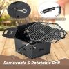 Portable Charcoal Grill Stove Rotatable with Foldable Body and Legs with Handles - Black