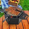 Portable Charcoal Grill Stove Rotatable with Foldable Body and Legs with Handles - Black