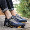 Outdoor Lover Trekking Shoes Men Waterproof Hiking Shoes Mountain Boots Genuine Leather Woodland Hunting Tactical Shoes - Dark blue yellow - 39