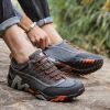 Outdoor Lover Trekking Shoes Men Waterproof Hiking Shoes Mountain Boots Genuine Leather Woodland Hunting Tactical Shoes - Dark grey orange - 41